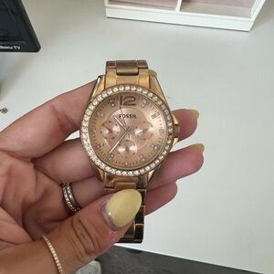 Rose gold Fossil watch with crystals